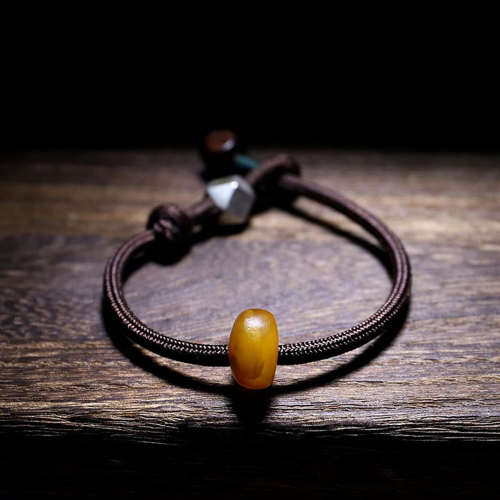 BWOOOH 925 Sterling Silver Chinese Zodiac Natal Buddha Natural Amber Clear Anxiety Bracelet