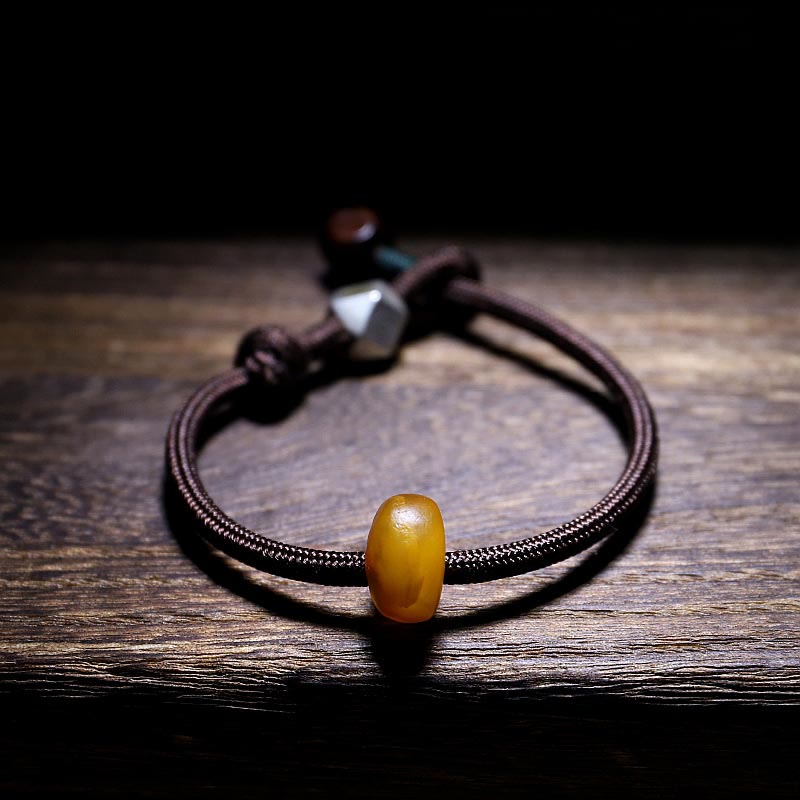 BWOOOH 925 Sterling Silver Chinese Zodiac Natal Buddha Natural Amber Clear Anxiety Bracelet