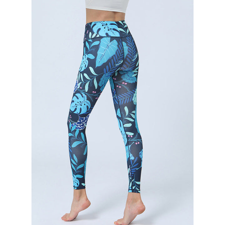 BWOOOH lotus print yoga leggings - Leaves Print Pants Sports Fitness Yoga H