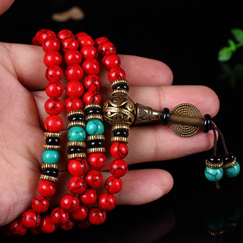 BWOOOH Tibetan Mala Red Turquoise Lucky Necklace Bracelet
