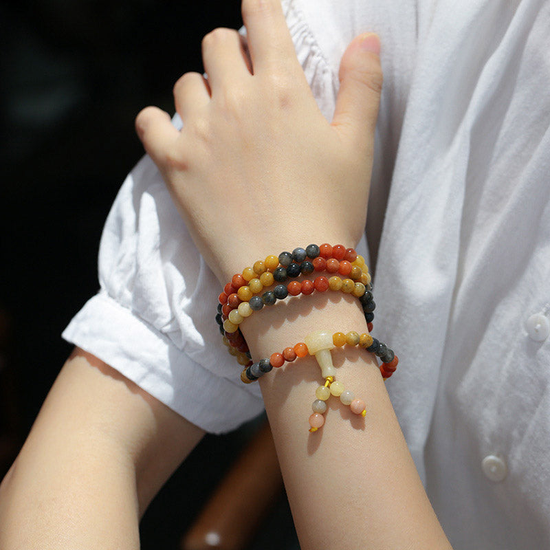 BWOOOH 108 Beads Natural Red Agate Mala Protection Bracelet