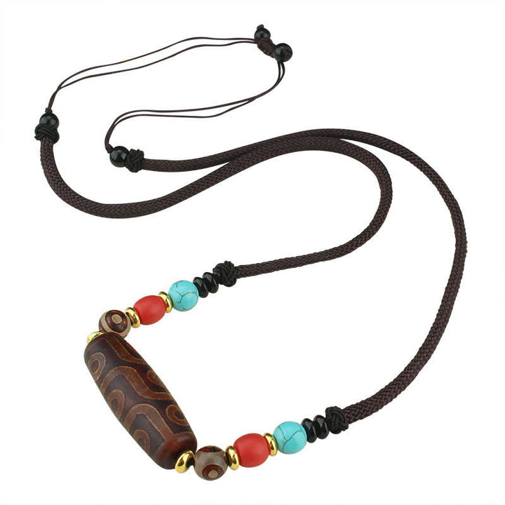 BWOOOH Tibetan Nine-Eye Dzi Bead Three-eyed Dzi Bead Protection String Necklaces Pendant