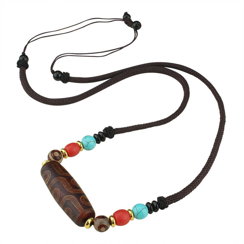 BWOOOH Tibetan Nine-Eye Dzi Bead Three-eyed Dzi Bead Protection String Necklaces Pendant