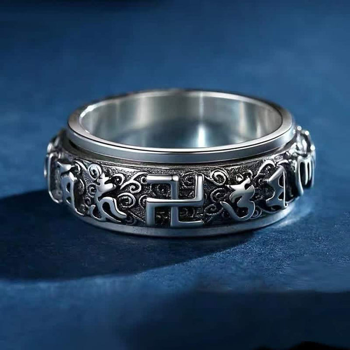 BWOOOH Six True Words Swastika Copper Healing Rotatable Ring — Copper spiritual jewelry for spiritual healing and mindful ...