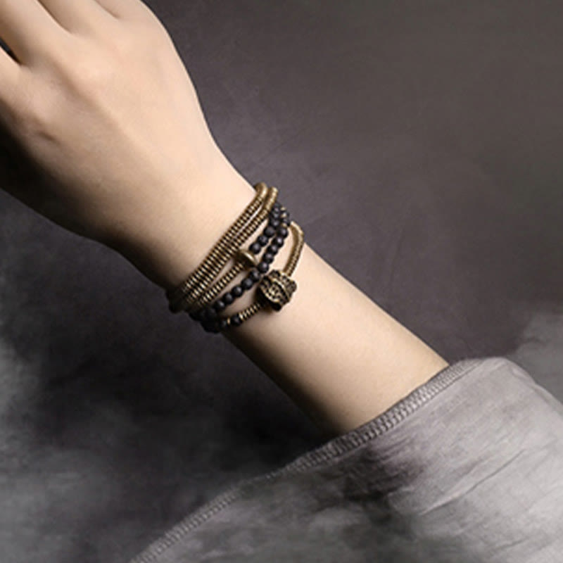 BWOOOH Vintage Lava Rock Brass Copper Healing Multilayered Bracelet