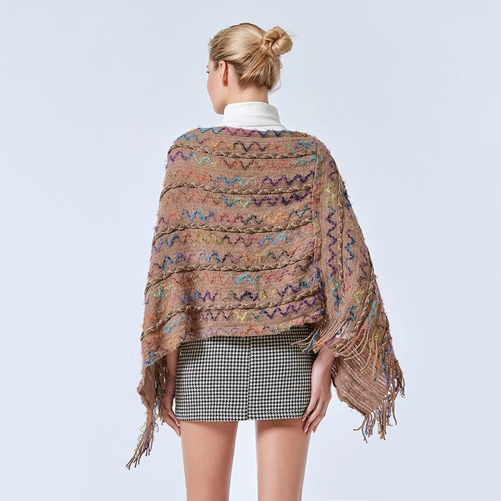 BWOOOH Tibetan Colorful Striped Shawl Tassels Pullover Wi