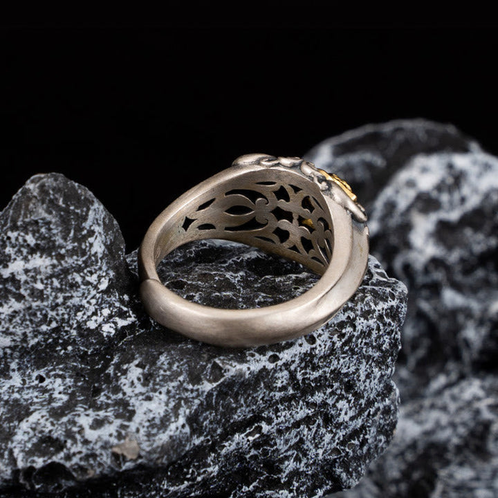 BWOOOH 925 Sterling Silver Tibetan Skull Protection Adjustable Ring