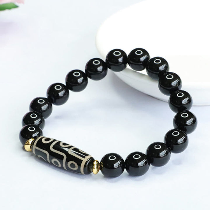 BWOOOH Tibetan Nine-Eye Dzi Bead Black Onyx Power Bracelet | natural stone spiritual bracelet for healing and mindful living