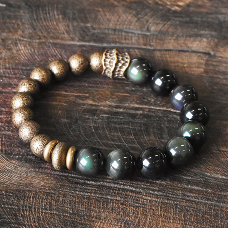BWOOOH Rainbow Obsidian Copper Bead Positive Transformation Bracelet
