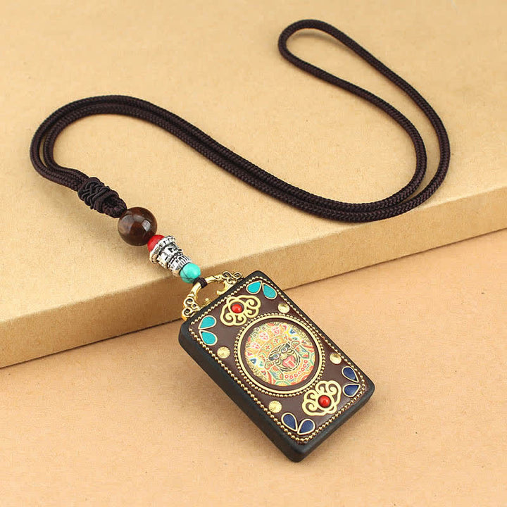 BWOOOH Tibet God of Wealth Thangka Ebony Peace Necklace Pendant