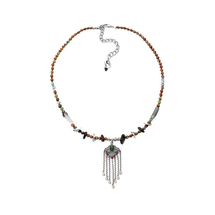 BWOOOH Tibetan Crystal Stone Copper Luck Tassel Necklace Pendant
