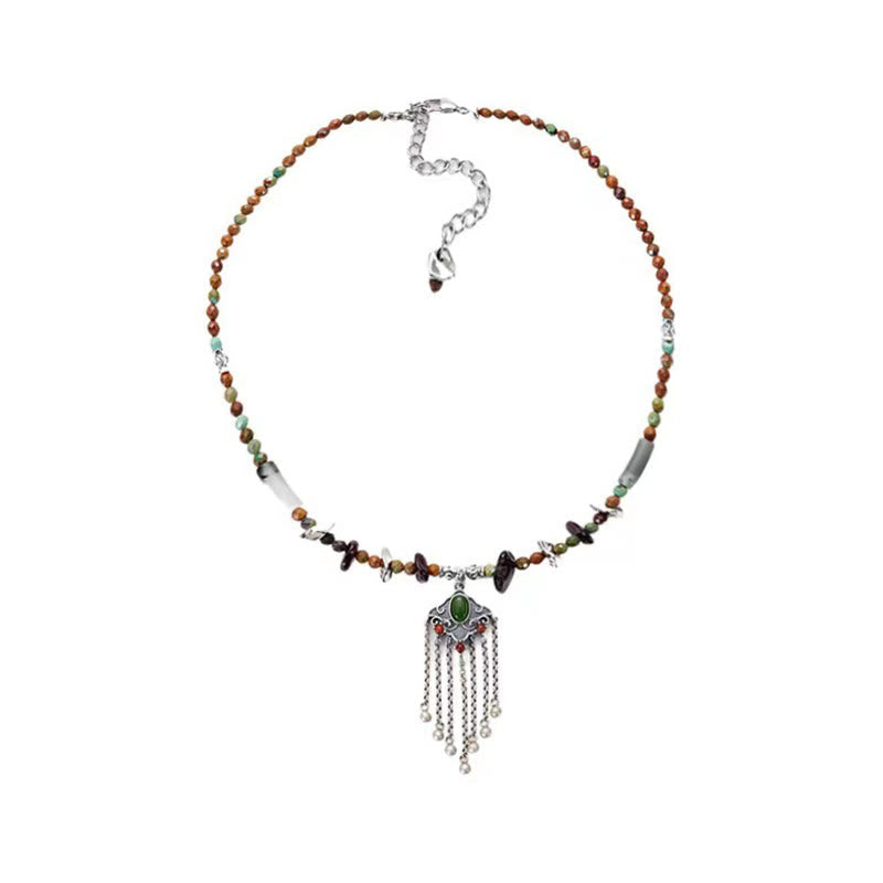 BWOOOH Tibetan Crystal Stone Copper Luck Tassel Necklace Pendant
