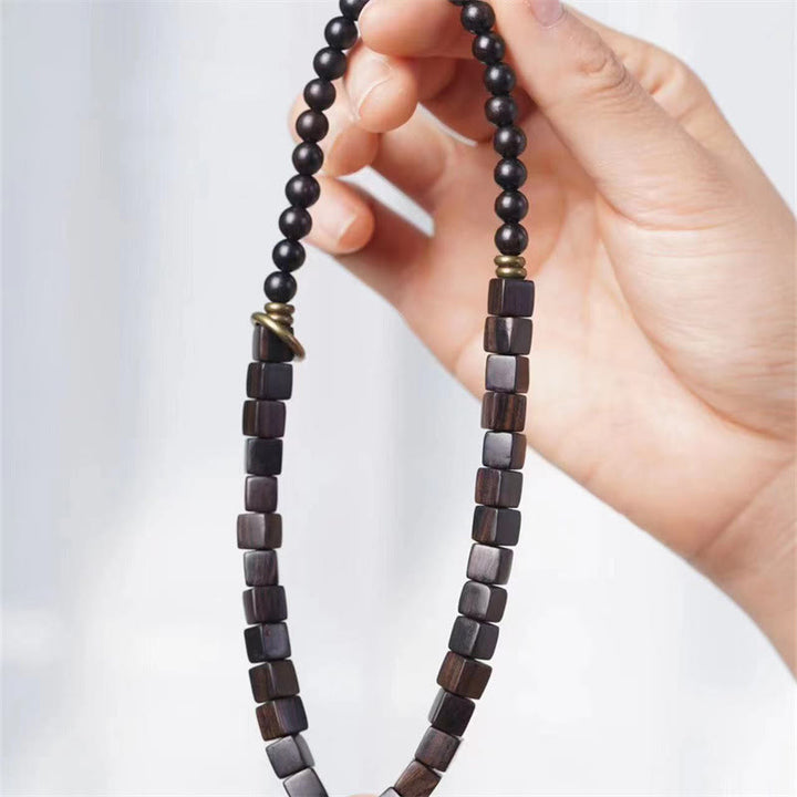 BWOOOH Tibet Ebony Wood Square Beads Peace Double Wrap Bracelet
