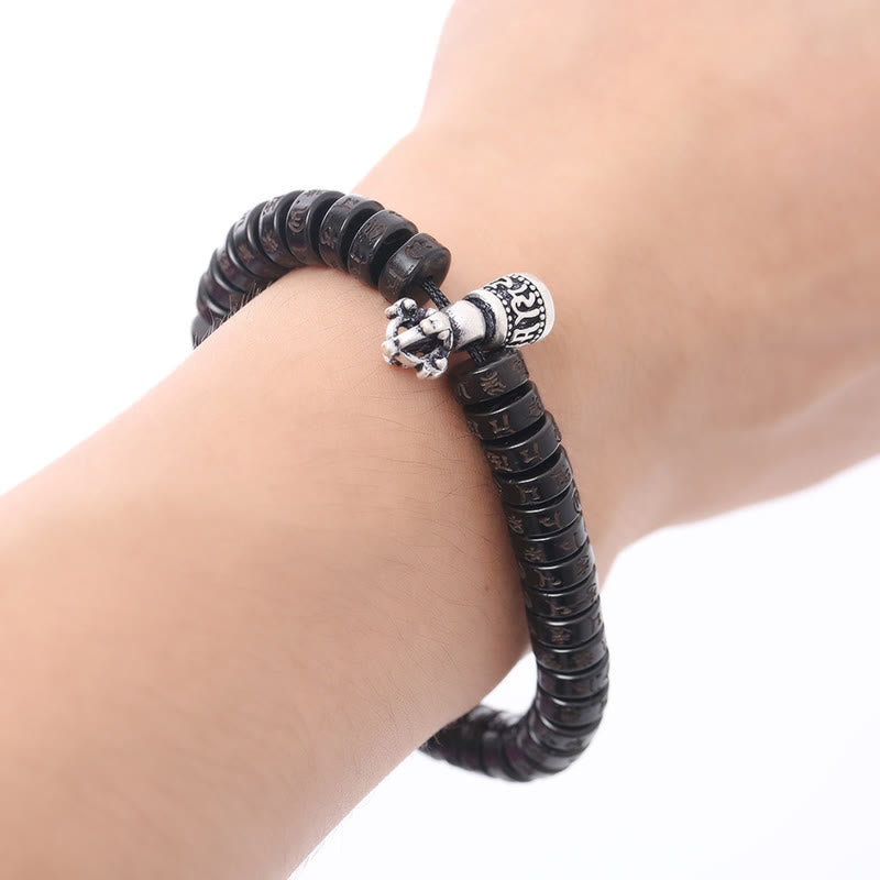 BWOOOH Tibet Coconut Shell Carved Om Mani Padme Hum Dorje Vajra Bell Happiness String Bracelet