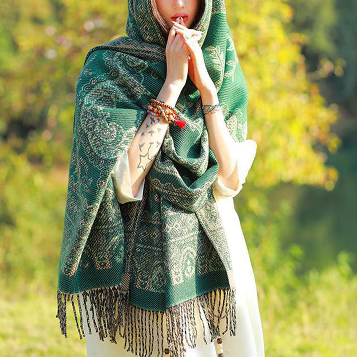 BWOOOH Vintage Tibetan Leaves Pattern Design Shawl Cozy T