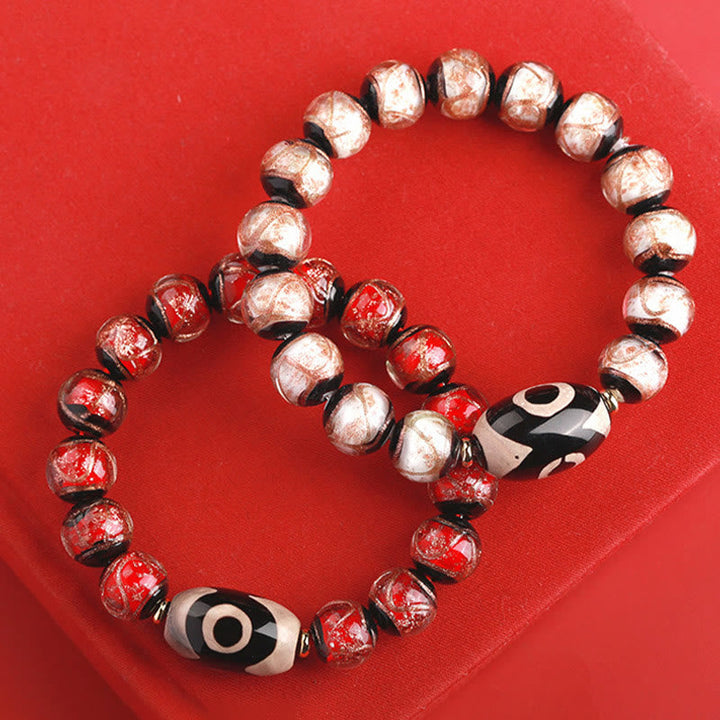 BWOOOH Tibetan Nine-Eye Dzi Bead Three-eyed Dzi Bead Liuli Glass Bead Wealth Bracelet | spiritual healing bracelet