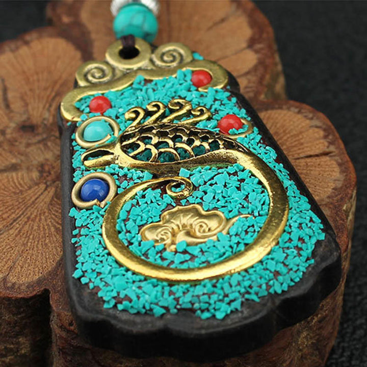 BWOOOH Tibet God Of Wealth Money Tree Golden Phoenix Thangka Ebony Peace Necklace Pendant