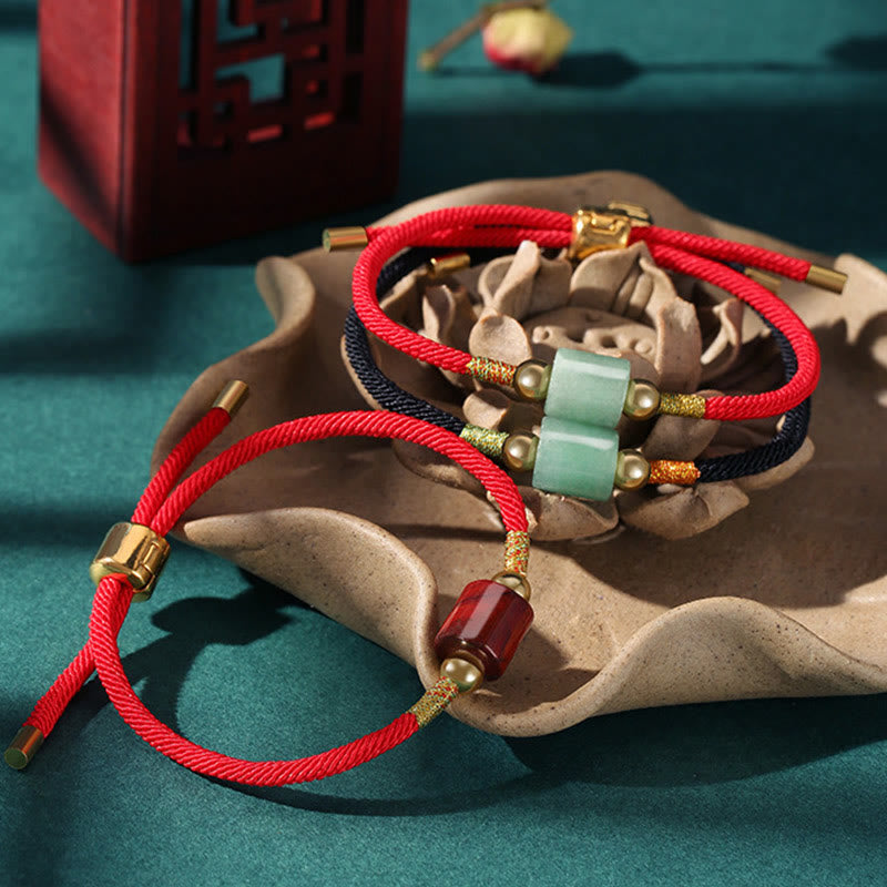 BWOOOH Tibet Handmade Green Aventurine Red Stone Malachite Luck Protection Braided Rope Bracelet  -  Green Aventurine Tibeta...