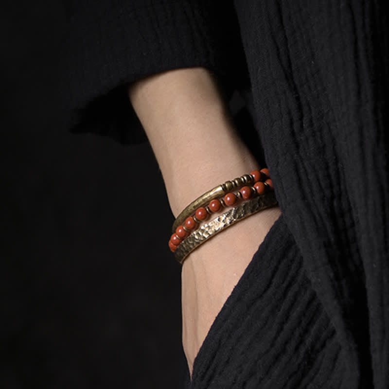 BWOOOH Red Jasper Moss Agate Black Obsidian Crystal Copper Peace Couple Bracelet