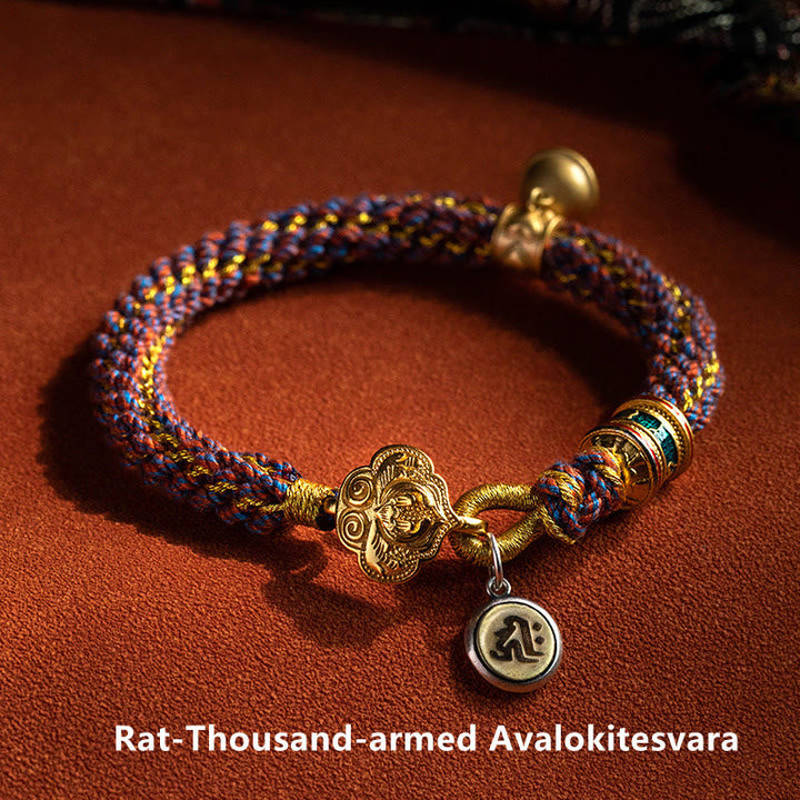 BWOOOH 925 Sterling Silver Chinese Zodiac Natal Buddha Om Mani Padme Hum Luck Bell Braided String Bracelet