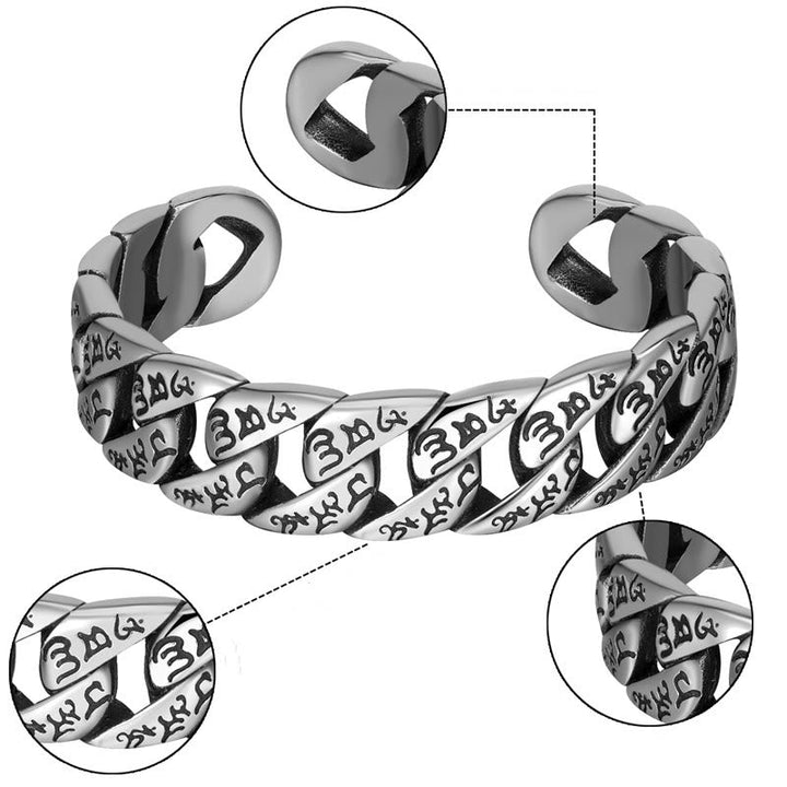 BWOOOH Tibetan Om Mani Padme Hum Mantra Titanium Steel Peace Cuf Bangle Bracelet