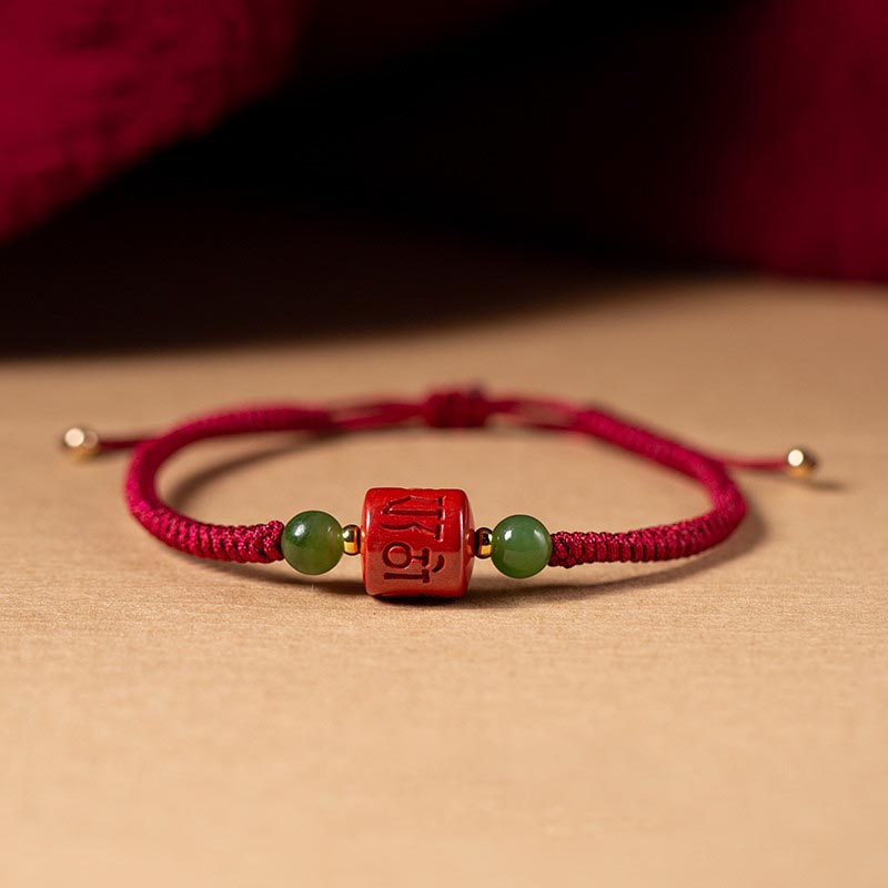 BWOOOH Tibetan Cinnabar Om Mani Padme Hum Engraved Blessing Braided Rope Bracelet