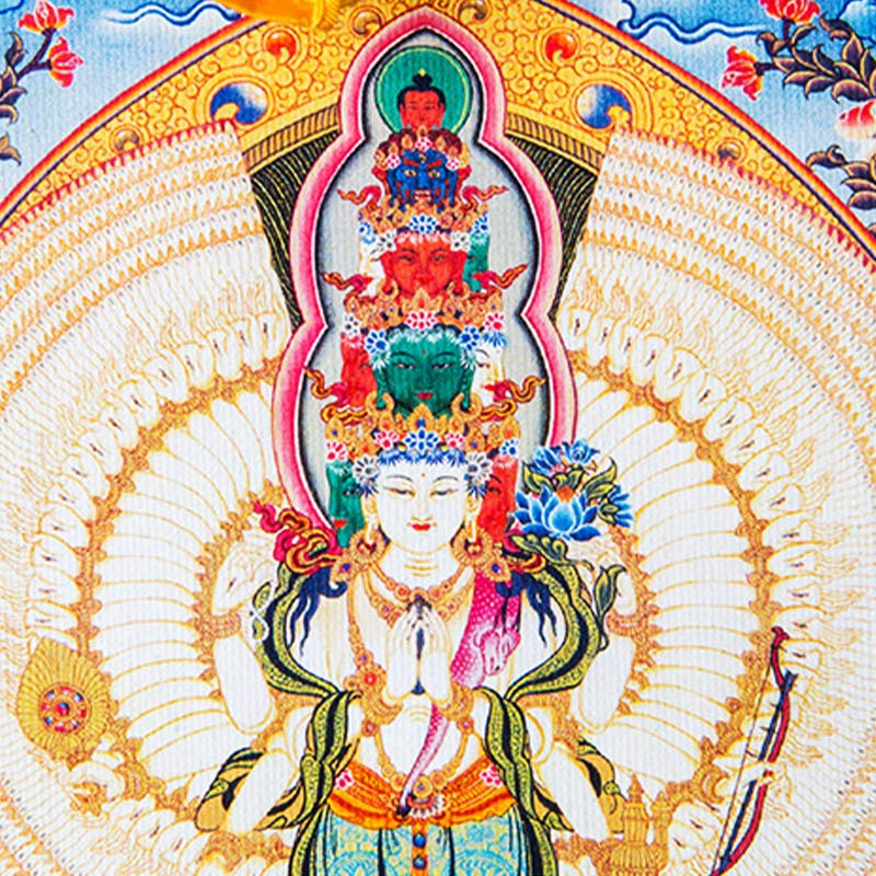 BWOOOH Tibetan Thousand-handed Avalokitesvara Framed Thangka Blessing Decoration | natural stone spiritual home decor