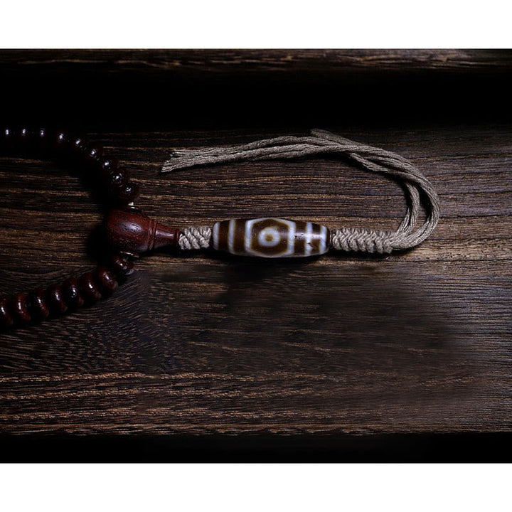 BWOOOH Natural Tibet 108 Mala Beads Purple Bodhi Seed Three-eyed Dzi Bead Copper Dorje Harmony Bracelet