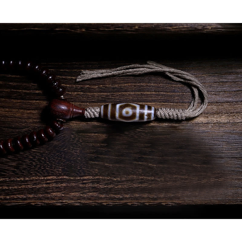 BWOOOH Natural Tibet 108 Mala Beads Purple Bodhi Seed Three-eyed Dzi Bead Copper Dorje Harmony Bracelet