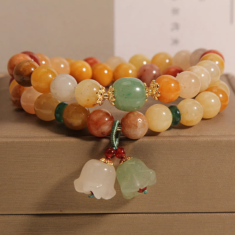 BWOOOH Tibet Natural Golden Silk Jade Double Layer Bell Orchid Luck Bracelet