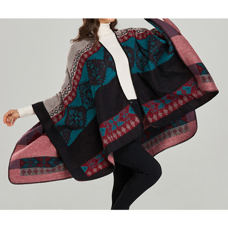 BWOOOH Tibetan Shawl Diamond Pattern Winter Warm Cloak Sc