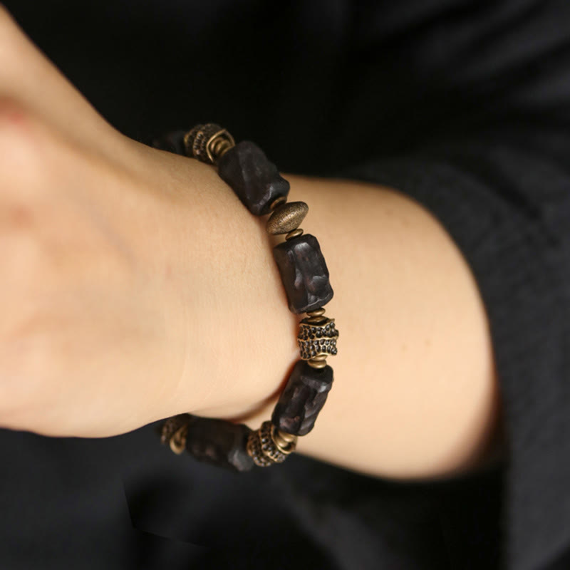 BWOOOH Tibetan Ebony Wood Copper Calm Peace Bracelet | natural stone spiritual bracelet for healing and mindful living