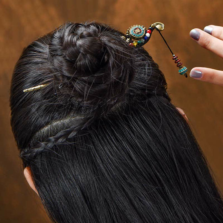BWOOOH Tibetan Turquoise Agate Protection Hairpin Decorat