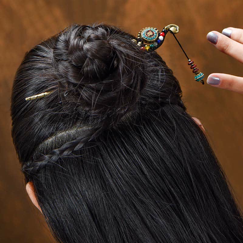 BWOOOH Tibetan Turquoise Agate Protection Hairpin Decorat