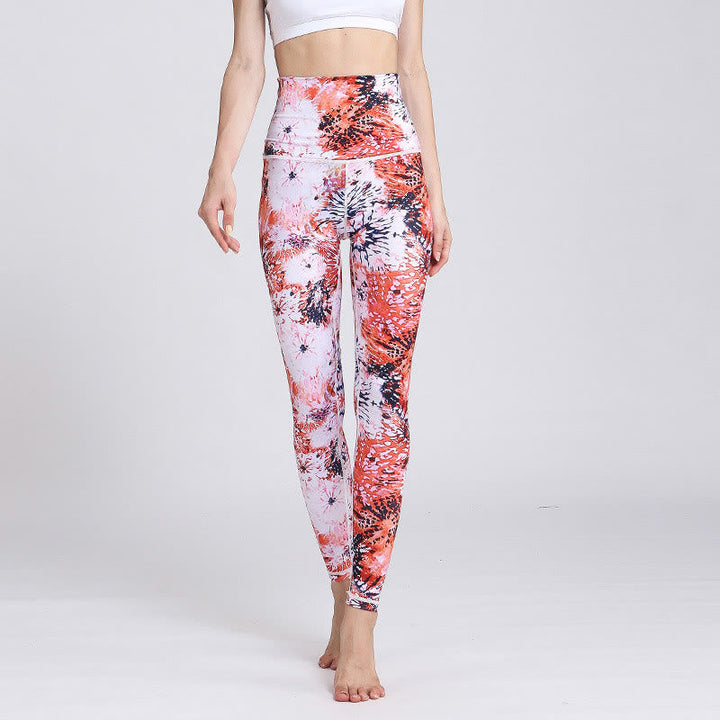 BWOOOH printed yoga leggings - Red Pink Flowers Print Sports Fitness Yo