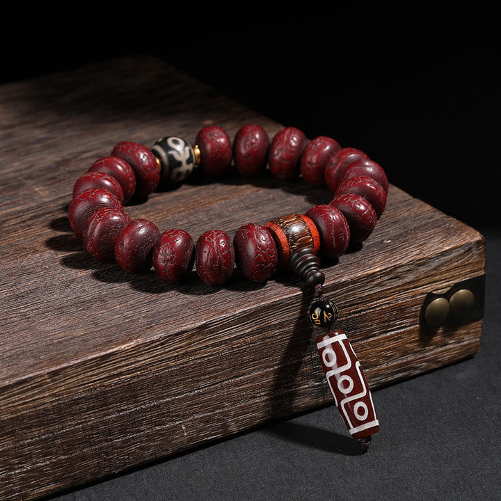 BWOOOH Tibet Bodhi Seed Dzi Bead Dancing Lion Luck Bracelet Wrist Mala