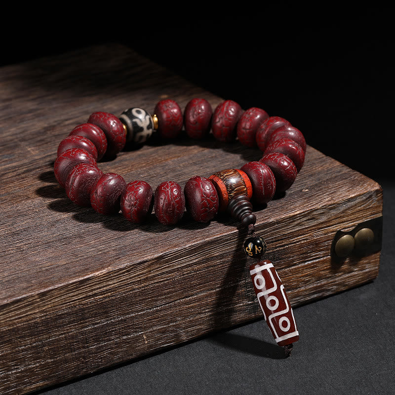 BWOOOH Tibet Bodhi Seed Dzi Bead Dancing Lion Luck Bracelet Wrist Mala