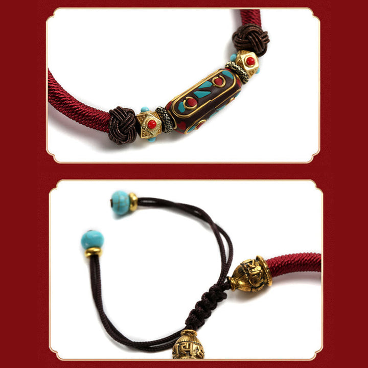 BWOOOH Handmade Tibetan Turquoise Om Mani Padme Hum Strength Braided Bracelet  -  Turquoise Tibetan bracelet for spiritual h...