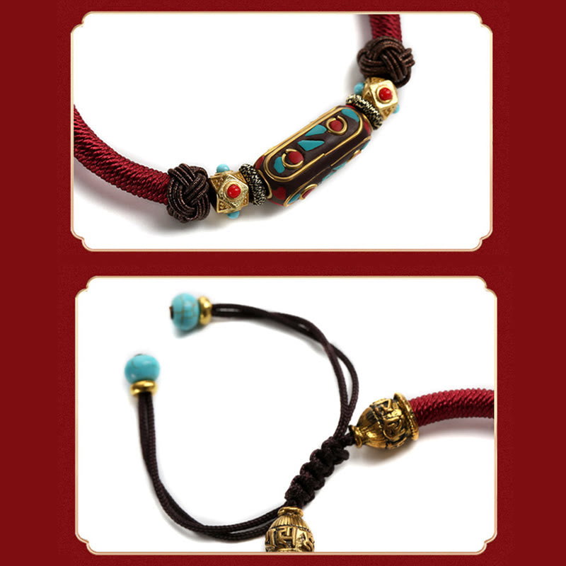 BWOOOH Handmade Tibetan Turquoise Om Mani Padme Hum Strength Braided Bracelet  -  Turquoise Tibetan bracelet for spiritual h...