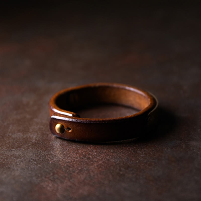 BWOOOH Vintage Handmade Texture Copper Brass Leather Wealth Bracelet Bangle
