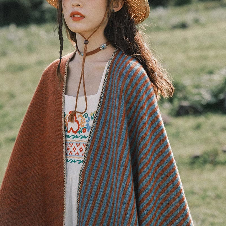 BWOOOH Tibetan Shawl Striped Diamond Pattern Winter Warm 