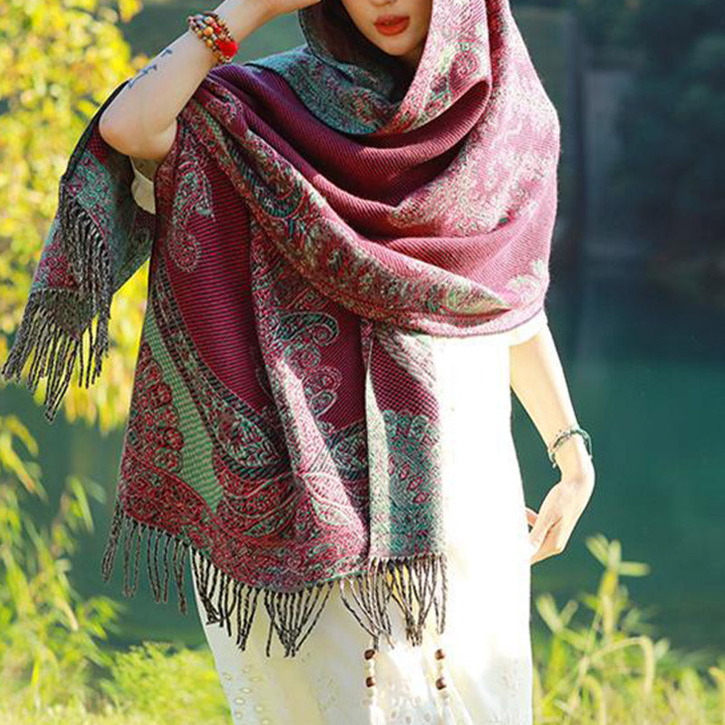 BWOOOH Tibetan Vine Leaves Pattern Design Shawl Cozy Trav