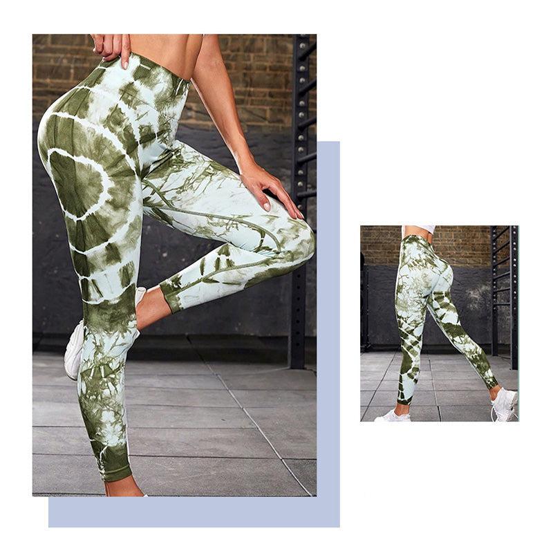 BWOOOH lotus print yoga leggings - Tie Dye Print Pants Sports Fitness Yoga 