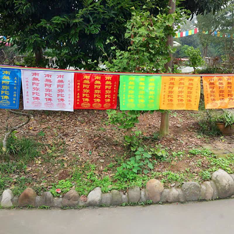 Buddha Stones Tibetan 7 Colors Windhorse Letter Auspicious Lotus Outdoor 21 Pcs Prayer Flag