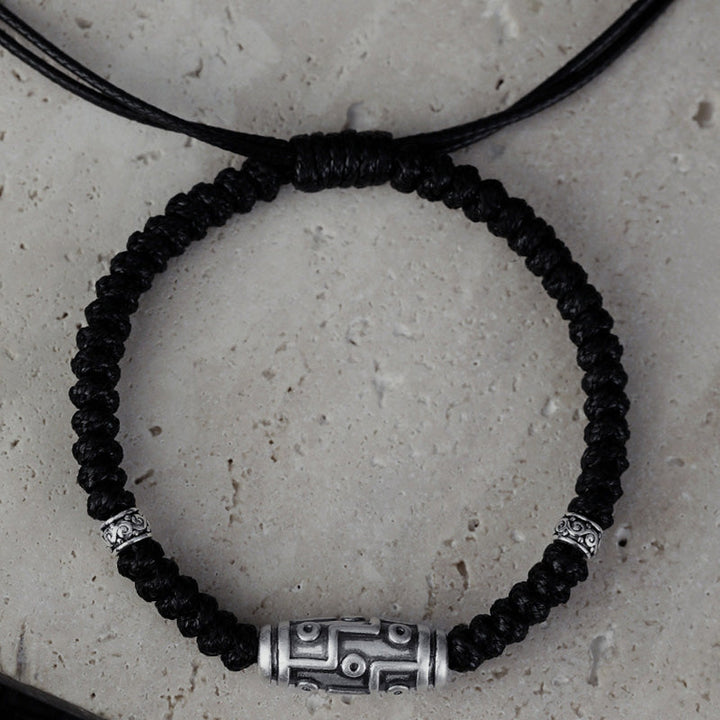 BWOOOH 999 Sterling Silver Nine-Eye Dzi Bead Pattern Blessing Rope Bracelet