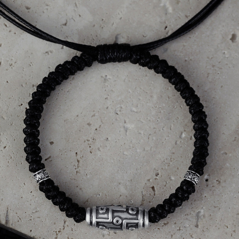 BWOOOH 999 Sterling Silver Nine-Eye Dzi Bead Pattern Blessing Rope Bracelet