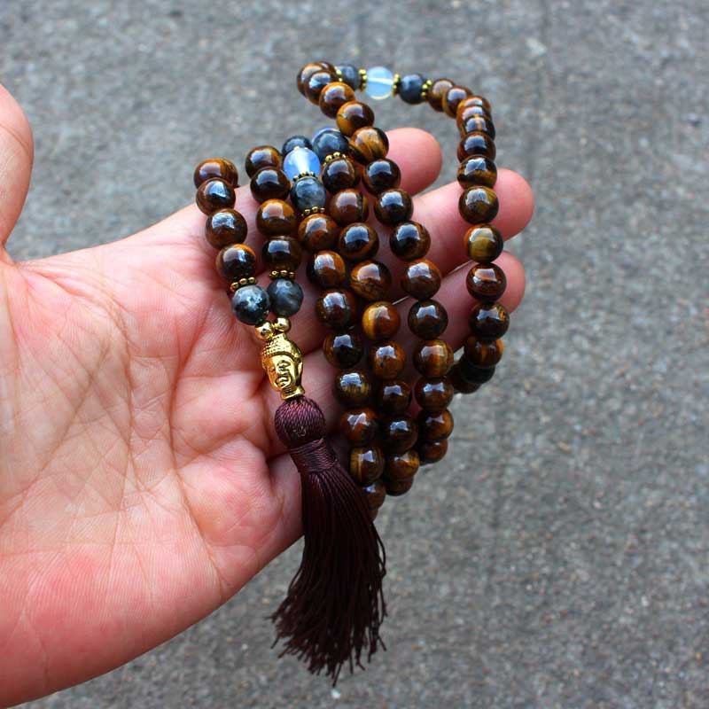 BWOOOH Tibetan Tiger Eye Buddha Strength Power Beaded Tassel Pendant Necklace