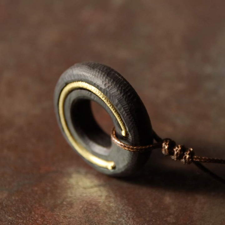 BWOOOH Zen Circle Ebony Wood Peace Calm Necklace Pendant