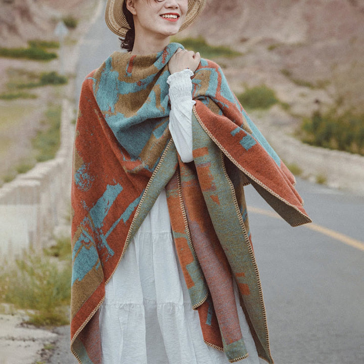 BWOOOH Tibetan Orange Shawl Warm Cloak Scarf