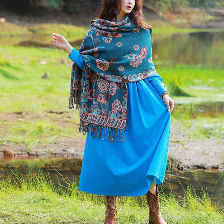 BWOOOH Tibetan Flower Floral Leaves Pattern Design Shawl 